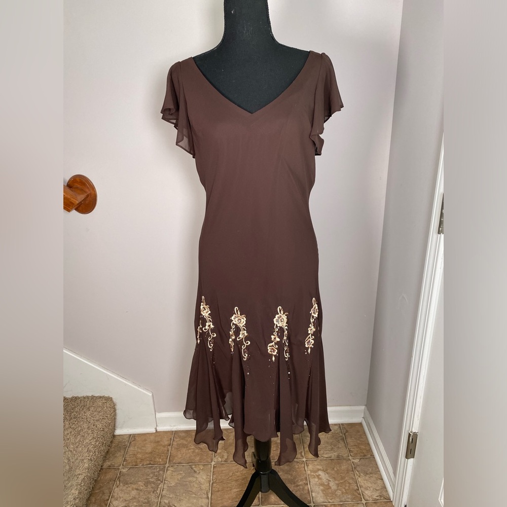 Women’s 10P S.L. Fashions Brown Fairycore Whimsigoth Beaded Asymmetrical dress